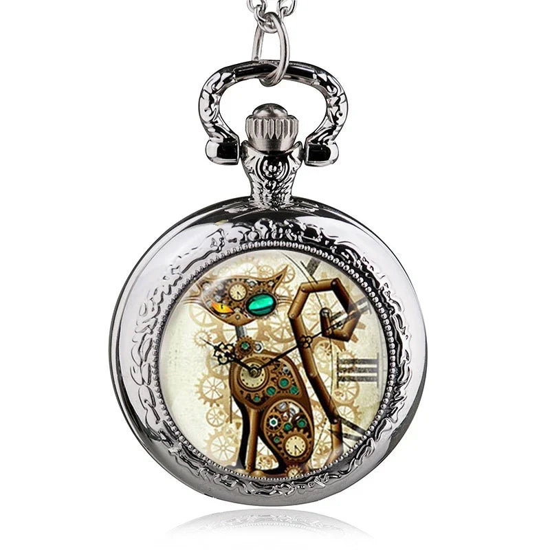 Montre Gousset - Chat Steampunk Noir