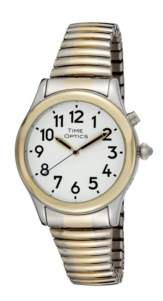 TimeOptics Men's Talking Two-Tone Day Date Alarm Expansion Bracelet Watch # GWC019TT