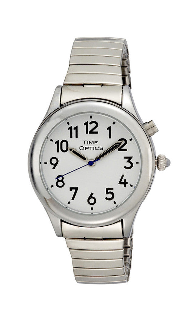 TimeOptics Women's Talking Silver-Tone Day Date Alarm Expansion Bracelet Watch # GWC09ST